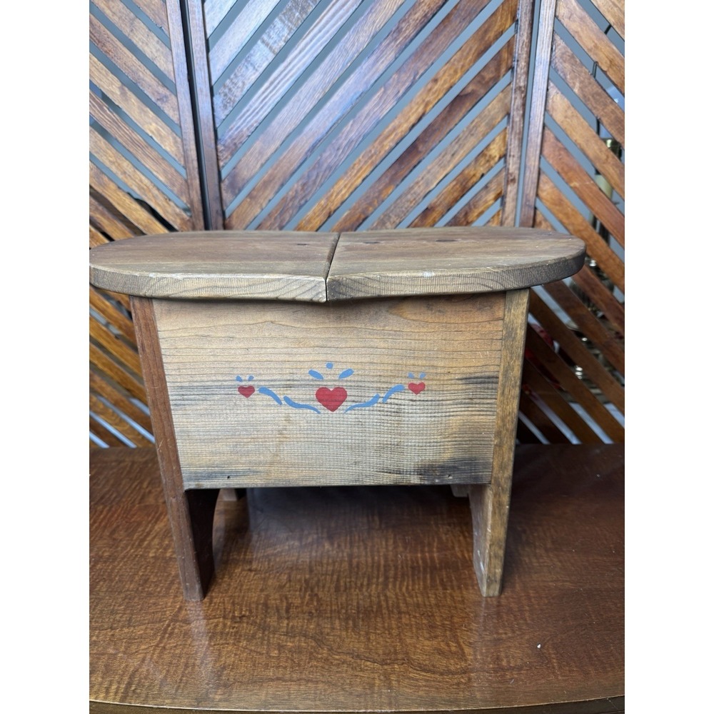 Cottage Core Homemade Wooden Heart Shaped  Stool/Foot Stool / Seat with Storage